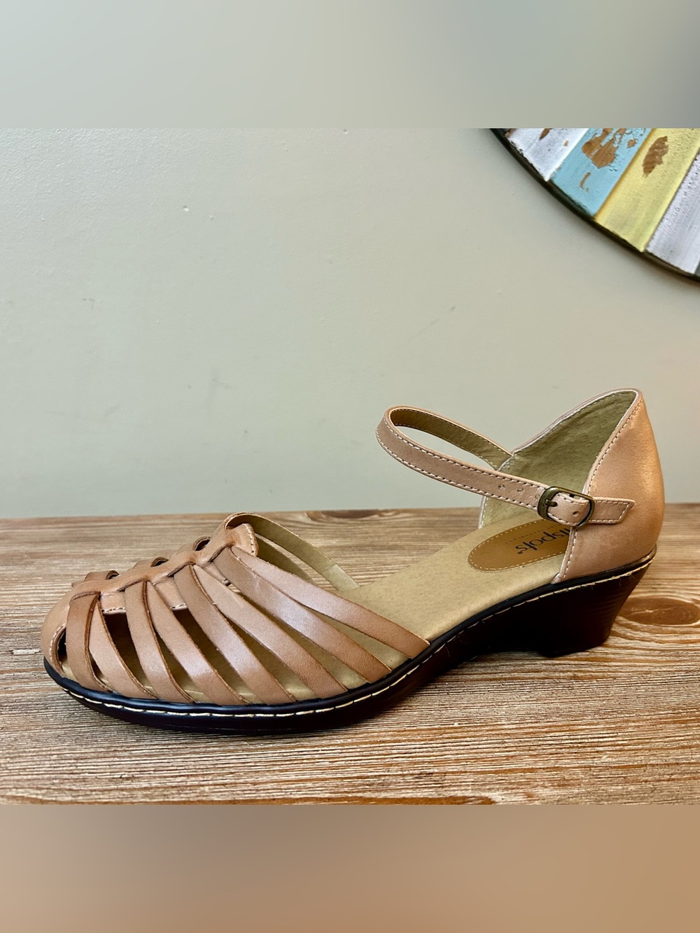 Comfortiva Tatianna Leather Ankle Strap Sandals Tan Size